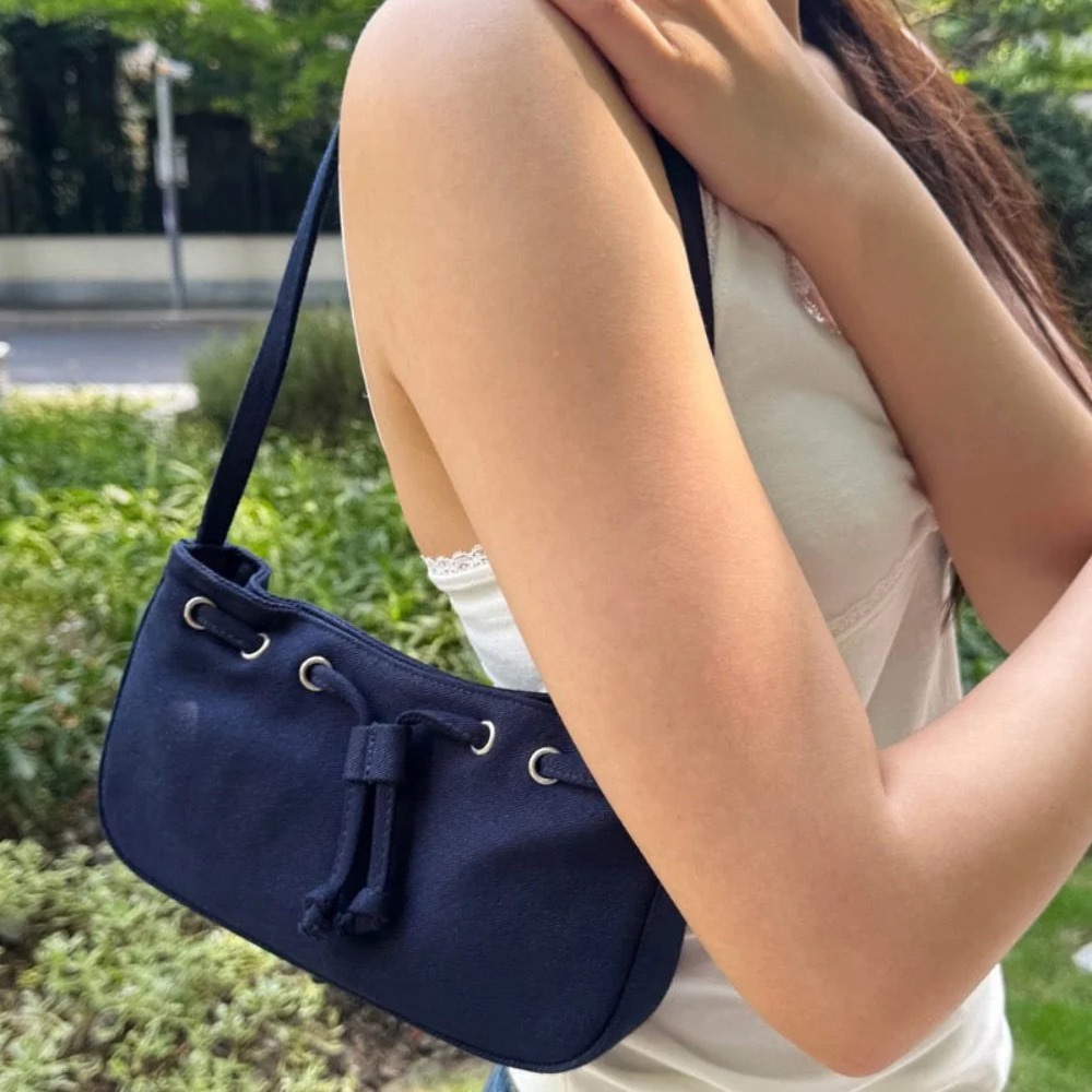 BRANDY MELVILLE navy canvas drawstring shoulder bag